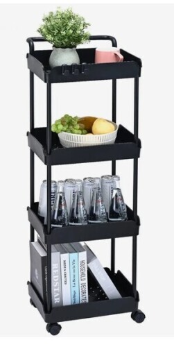 VEVOR 4-Tier Rolling Utility Cart, Kitchen Cart with Lockable Wheels, Multi-Functional Storage Trolley with Handle for Office, Living Room, Kitchen, Movable Storage Basket Organizer Shelves, Black New In Box $79