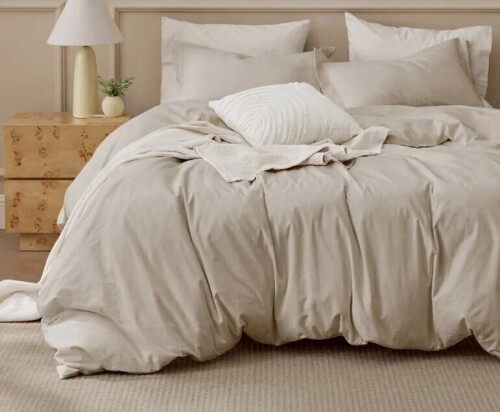 Bedsure 100% Washed Cotton Duvet Cover Queen Set - Minimalist Cotton Beding Set For All Season 3-Piece Set $199