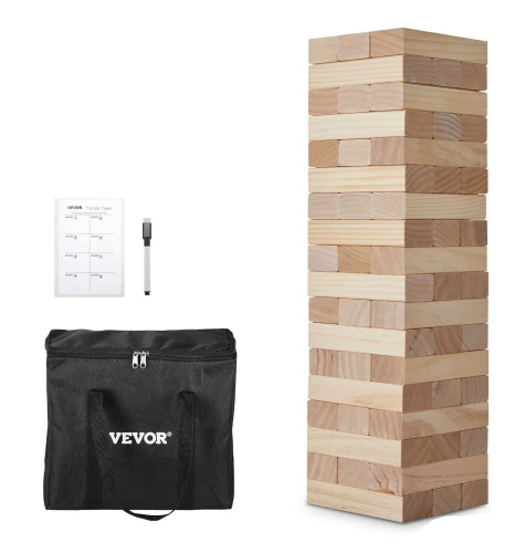 VEVOR Tumbling Timber Toy, 54 Blocks Large Tumble Tower Blocks Game, Pine Wood Tumbling Tower Game with Carry Bag and Scoreboard, Wooden Stacking Game, Tumble Tower Family Games for Indoor/Outdoor New In Box $89
