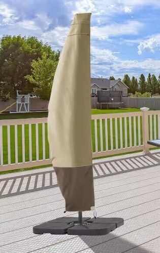 JOYESERY 9 ft. to 11 ft. Beige and Brown Patio Umbrella Covers Zippered Waterproof Outdoor Offset, Fit for Cantilever Umbrella / Classic Accessories Terrazzo Water-Resistant 13 Foot Offset Umbrella and Frame Cover, patio umbrella cover / Assorted New Shel
