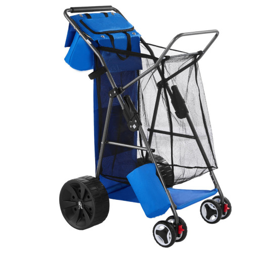 Vevor Beach Cart with Large Wheels for Sand, 165 lbs Load Capacity, Heavy Duty Folding Beach Wagon with 10" Solid Wheels, Insulated Cooler Bag, Umbrella Holder, Holds 4 Chairs for Camping & Fishing $199