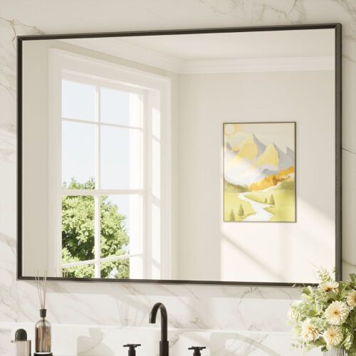 Ebern Designs 48" x 36" Bathroom Vanity Mirror with Aluminum Frame and Tempered Glass New in Box $299