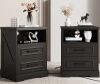 Lark Manor Valera Farmhouse 2-Drawer Nightstand with Charging Station and Open Storage Shelf, 17.7" W, Black, New in Box $699