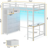 Isabelle & Max Loft Bed With Desk And 8 Storage Drawers, Metal Loft Bed With Led Lights & Charging Sation, Storage Shelves, 13.1" H Safety Guard & Ladder, No Box Spring Needed, New in Box $499
