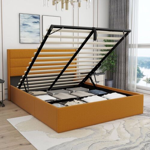 Latitude Run Full Size Denicolais Hydraulic Lift Up Upholstered Storage Bed with Wingback Headboard, New in Box $399