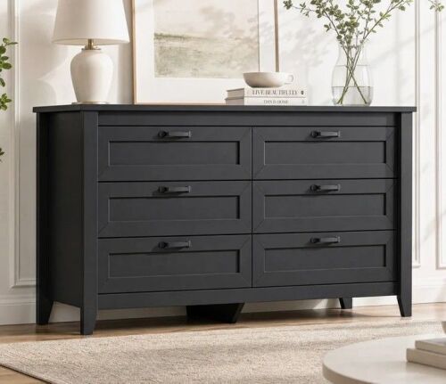Lark Manor Serefina 53"W 6-Drawer Modern Dresser, White Wood Dresser with Solid Legs for Bedroom, 30'' H Large Storage Double Dresser with Deep Drawers Fits Closet, Nursery, or Hallway, New in Box $699