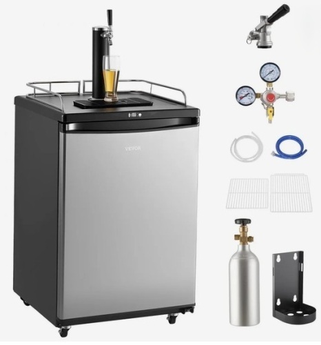 VEVOR Beer Kegerator, Single Tap Draft Beer Dispenser, Full Size Keg Refrigerator With Shelves, CO2 Cylinder, Drip Tray & Rail, 32&deg;F- 75.2&deg;F Temperature Control, Holds 1/6, 1/4, 1/2 Barrels, Silver New in Box $799