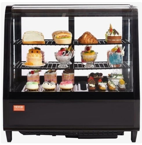 VEVOR Refrigerated Display Case, 3.5 Cu.Ft./100L, 2-Tier, Countertop Pastry Display Case Commercial Display Refrigerator with LED Lighting, TURBO Cooling, Frost-Free Air-Cooling, Rear Sliding Door New in Box $799