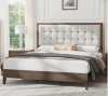Wade Logan Behka Queen Solid Wood Platform Bed with Upholstered Tufted Headboard, Ash Gray New in Box $499