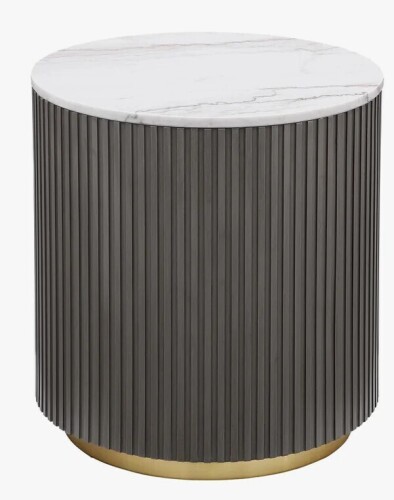 Mercer41 Yamiko Round Marble Top Side End Table White And Charcoal New in Box $499