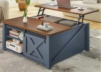Gracie Oaks Veronike Square Farmhouse Lift Top Coffee Table Blue/Brown New in Box $399