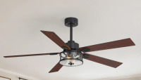 Trent Austin Design&reg; 56 Inch Farmhouse Ceiling Fan With Lights & Remote Control, Quiet Reversible Dc Motor, Wooden Blades, Glass Lampshade - Ideal For Bedroom, Living Room, Dining Room New In Box $399