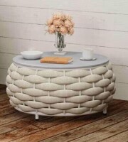 TWT Beige Round Olefin Woven Rope Aluminum Patio Outdoor Coffee Table with Rock Slabs New In Box $299