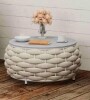 TWT Beige Round Olefin Woven Rope Aluminum Patio Outdoor Coffee Table with Rock Slabs New In Box $299