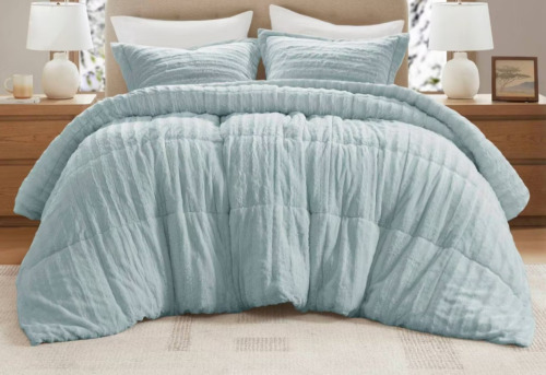 Madison Park 3pc King/California King York Brushed Faux Fur Comforter Mini Set Aqua Blue, Machine Washable, OEKO-TEX Certified New In Box $199