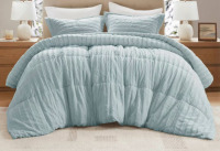 Madison Park 3pc King/California King York Brushed Faux Fur Comforter Mini Set Aqua Blue, Machine Washable, OEKO-TEX Certified New In Box $199