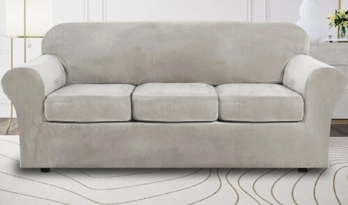 Mercer41 Modern Soft Velvet Plush 4 Piece High Stretch Sofa Slipcover Furniture Protector Luxury Thick Velvet Sofa Cover for 3 Cushion Couch Machine Washable New $99