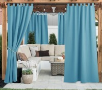 Latitude Run&reg; 2 Panels Outdoor Curtains for Patio Waterproof, Thermal Insulated Detachable Sticky Tab Top Room Darkening Great Vertical Drape Outdoor Divider for Pergola, 52" x 108" New In Box $89