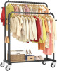 Laiensia Double Rods Garment Rack with Wheels, Clothing Rack for Hanging Clothes, 4 Hooks, Multi-functional Bedroom Clothes Rack, Black New In Box $89