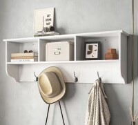 Tahanbath White Entryway Wall Mounted Coat Rack with 4-Dual Hooks Living Room Wooden Storage Shelf New In Box $199