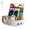 Trinx Bamboo Multi-Device Charging Station Dock with 5-Port USB Charger Hub and Cables, Magnetic No-Assembly, Multi-Device Stand for Desk, Nightstand, Dual-Tones/ Natural+White $99