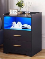 Orren Ellis 17.7"W 2-Drawers Modern Nightstand With 20-Color RGB Lighting and Motion Sensor New Open Box $299