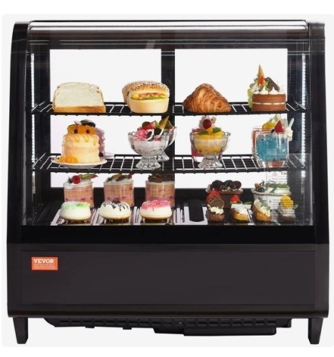 VEVOR Refrigerated Display Case, 3.5 Cu.Ft./100L, 2-Tier, Countertop Pastry Display Case Commercial Display Refrigerator with LED Lighting, TURBO Cooling, Frost-Free Air-Cooling, Rear Sliding Door New in Box $799