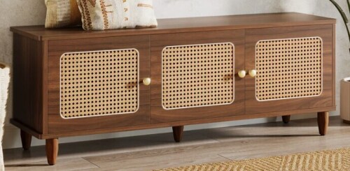 Bayou Breeze Danaisa 55.12" W Shoe Storage Bench with Rattan Doors New in Box $399