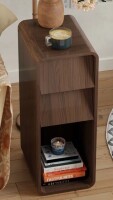 Ebern Designs Modern Farmhouse Burl Finish End Table With 2 Drawers And Open Storage Light Wood New in Box $299