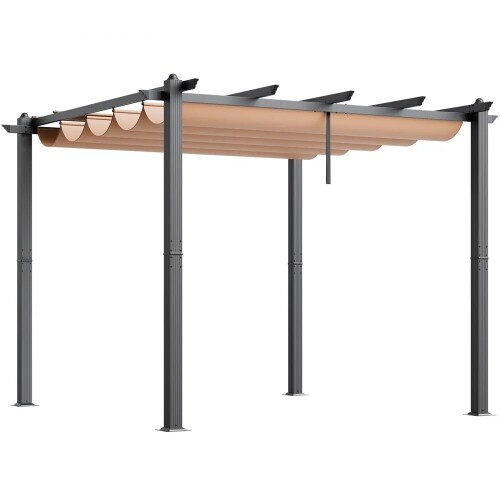 VEVOR 10'x10' Outdoor Retractable Pergola with Canopy, Aluminum Pergola with Retractable Canopy, Modern Pergola with Sun Shade Canopy for Patios, Gardens, Decks, Backyards (Beige), New in Box $399