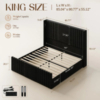 Mercer41 Velvet Upholstered Wingback Platform Bed, King Size, Black, New in Box $999