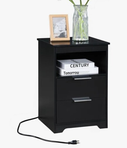 Ivy Bronx 22.8'' Modern Black Nightstand with USB Ports, 2 Drawers & Shelf New in Box $299
