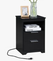 Ivy Bronx 22.8'' Modern Black Nightstand with USB Ports, 2 Drawers & Shelf New in Box $299