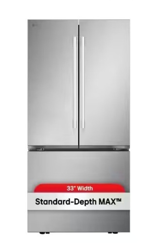 LG 33 in. W. 25 cu. ft. Smart 3-Door French Door Refrigerator Standard Depth MAX in PrintProof Stainless Steel New Floor Model On Working $2499
