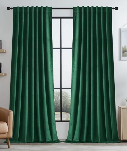Mercer41 Deavion Velvet Solid Color Back Tab Room Darkening Curtain Panels (Set of 2), 52" x 81" $79