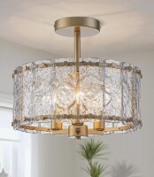 Mercer41 3 - Light 13.39'' Modern Drum Hammered Glass Semi Flush Mount Light New In Box $299