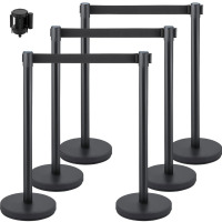 VEVOR Crowd Control Stanchion, Set of 6 Pieces Stanchion Set, Stanchion Set with 6.6 ft/2 m Black Retractable Belt, Black Crowd Control Barrier with Concrete and Metal Base - Easy Connect Assembly New In Box $299
