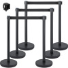 VEVOR Crowd Control Stanchion, Set of 6 Pieces Stanchion Set, Stanchion Set with 6.6 ft/2 m Black Retractable Belt, Black Crowd Control Barrier with Concrete and Metal Base - Easy Connect Assembly New In Box $299