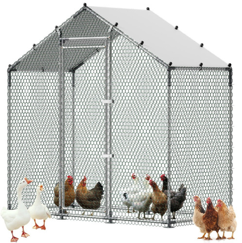 VEVOR Large Metal Chicken Coop, 6.6 x 3.3 x 6.6 ft, Walk-in Chicken Run House with Waterproof Cover & Sturdy Frame, Spire Roof Poultry Cage Duck Pen for Rabbit Hen Goose Outdoor Backyard Farm Use New In Box $299