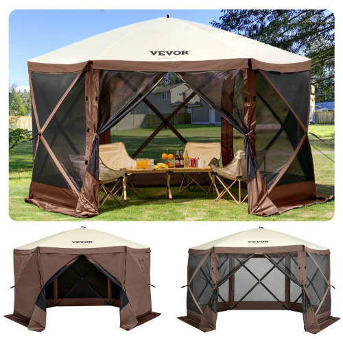 VEVOR Gazebo Screen Tent, 12 x 12 ft, 6 Sided Pop-up Camping Canopy Shelter Tent with Mesh Windows, Portable Carry Bag, Ground Stakes, Large Shade Tents for Outdoor Camping, Lawn and Backyard New In Box $399