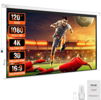 VEVOR Motorized Projector Screen, 120 inch 16:9 4K 1080 HD Electric Projector Screen, Automatic Projection Screen with Remote Control, Wall Mount Movie Screen for Family Home Office Theater New Open Box $1199