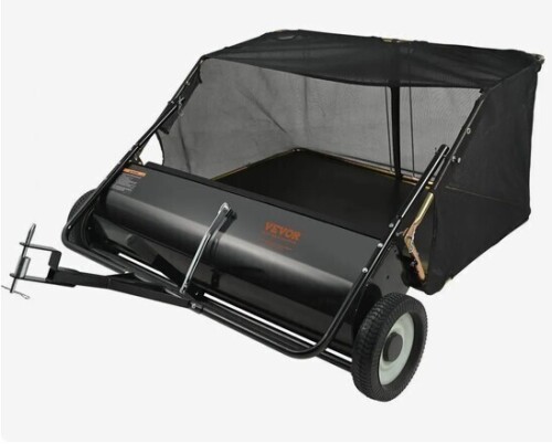 VEVOR Tow Behind Lawn Sweeper 50", Pull Behind Lawn Sweeper, 26 cu. ft Large Capacity Leaf & Grass Collector, with Adjustable Sweeping Height and Dumping Rope Design for Picking Up Debris and Grass New In Box $399
