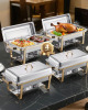 VEVOR Chafing Dish Buffet Set, 8 Qt 4 Pack, Stainless Steel Chafer with 2 Full Size and 4 Half Size Pans, Rectangle Catering Warmer Server with Lid Water Pan Stand, for Weddings Parties Banquets, Gold New in Box $299