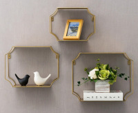Mercer41 3-Piece Wall Mounted Floating Shelves &ndash; Vintage Brass Metal Decorative Display Shelving Set New In Box $199