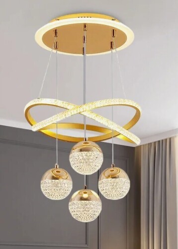 Mercer41 15.7-inch Modern Golden Four-head Chandelier Led Three-tone Dimming + Luminous Ceiling Plate Acrylic Light Ball Adjustable Hanging Wire $299