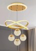 Mercer41 15.7-inch Modern Golden Four-head Chandelier Led Three-tone Dimming + Luminous Ceiling Plate Acrylic Light Ball Adjustable Hanging Wire $299