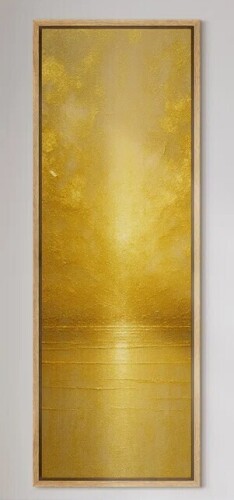 Latitude Run&reg; Radiant Gold Light Over Peaceful Waterline Vertical Wall Art - Large Framed Canvas Master Bedroom Wall Art Print, 60" H x 20" W New In Box $299