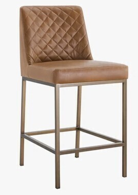 Ebern Designs Faux Leather Counter Stool with Diamond Tufted Back and Metal Frame New In Box $399