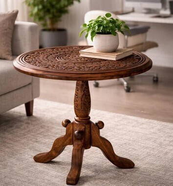 Dakota Fields Handcrafted Round Solid Wood Accent Table $299
