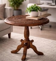 Dakota Fields Handcrafted Round Solid Wood Accent Table $299
